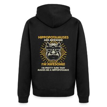 Nilpferde Sind Großartig - Mama Dad - Unisex Premium Bio Zip Hoodie - Schwarz - Hinten - Nico (187cm)