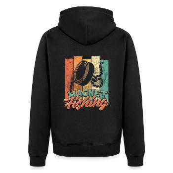 Magnetfischen Magnetangeln Metallfischen - Unisex Premium Bio Zip Hoodie - Schwarz - Hinten - Nico (187cm)