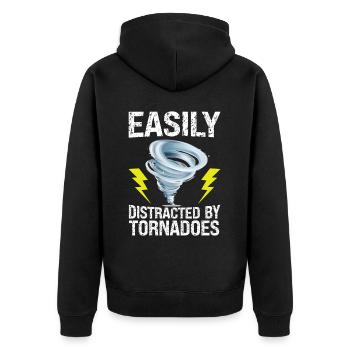 Lustiger Tornado Hurricane Wetter Chaser - Unisex Premium Bio Zip Hoodie - Schwarz - Hinten - Nico (187cm)
