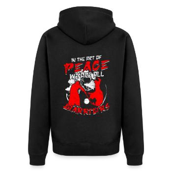 Aikido In The Art Of Peace We Are All Warriors - Unisex Premium Bio Zip Hoodie - Schwarz - Hinten - Nico (187cm)