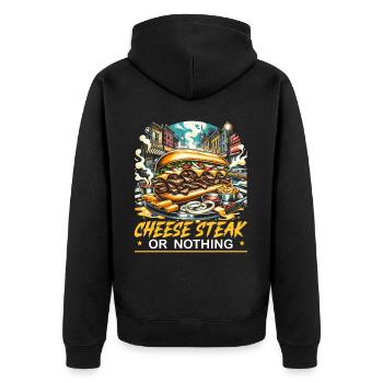 Käsesteak Food Lover American Sandwhich Feinschmecker - Unisex Premium Bio Zip Hoodie - Schwarz - Hinten - Nico (187cm)
