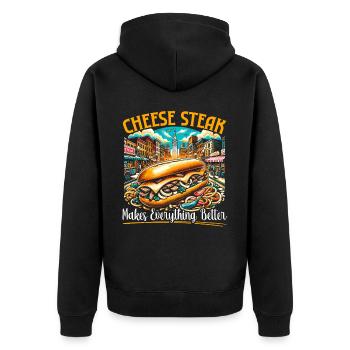 Käsesteak Food Lover American Sandwhich Feinschmecker - Unisex Premium Bio Zip Hoodie - Schwarz - Hinten - Nico (187cm)