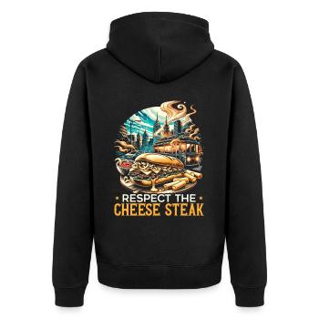 Käsesteak Food Lover American Sandwhich Feinschmecker - Unisex Premium Bio Zip Hoodie - Schwarz - Hinten - Nico (187cm)