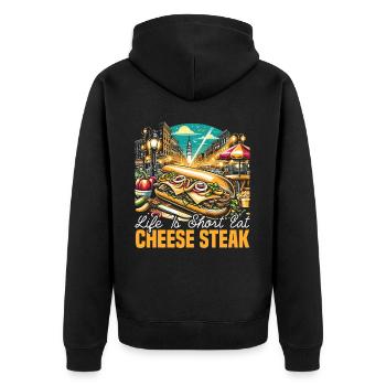 Käsesteak Food Lover American Sandwhich Feinschmecker - Unisex Premium Bio Zip Hoodie - Schwarz - Hinten - Nico (187cm)