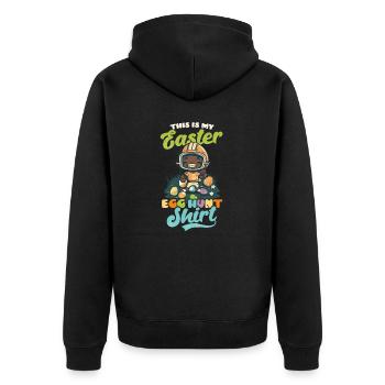 Fußball Ostereiersuche Outfit - Unisex Premium Bio Zip Hoodie - Schwarz - Hinten - Nico (187cm)