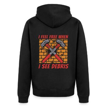 Je me sens libre quand je vois des débris maison de démolition - Veste à capuche bio Premium Unisexe - noir - Dos - Nico (187cm)