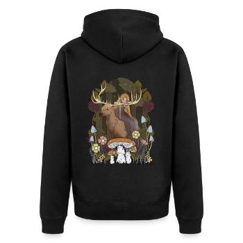 Märchen Märchenfigur Mädchen Wald Natur Hirsch - Unisex Premium Bio Zip Hoodie - Schwarz - Hinten - Nico (187cm)