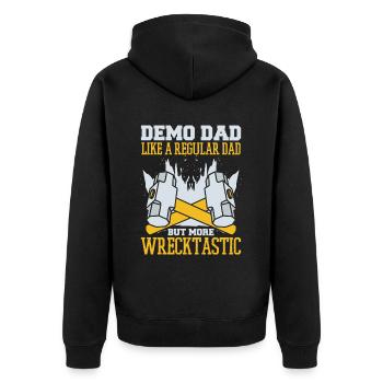 Demo Papa Mehr Wrecktastic Heimwerkerhaus - Unisex Premium Bio Zip Hoodie - Schwarz - Hinten - Nico (187cm)