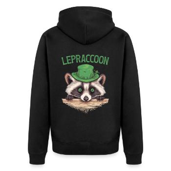 Lepraccoon Kobold Waschbär Saint Patrick Irisch - Unisex Premium Bio Zip Hoodie - Schwarz - Hinten - Nico (187cm)