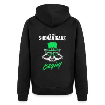 Let The Shenanigans Begin! Raccoon Irish - Unisex Premium Organic Zip Hoodie - black - Back - Nico (187cm)