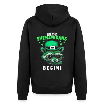 Let The Shenanigans Begin! Irish Raccoon - Unisex Premium Organic Zip Hoodie - black - Back - Nico (187cm)