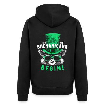 Let The Shenanigans Begin! Saint Patrick Raccoon - Unisex Premium Organic Zip Hoodie - black - Back - Nico (187cm)