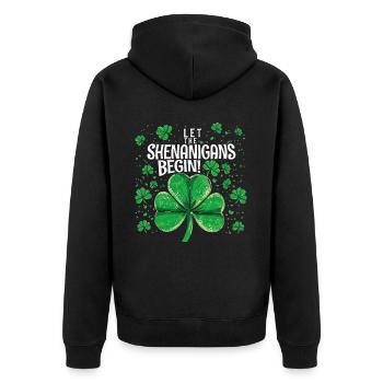 Let The Shenanigans Begin! Raccoon Saint Patrick - Unisex Premium Organic Zip Hoodie - black - Back - Nico (187cm)