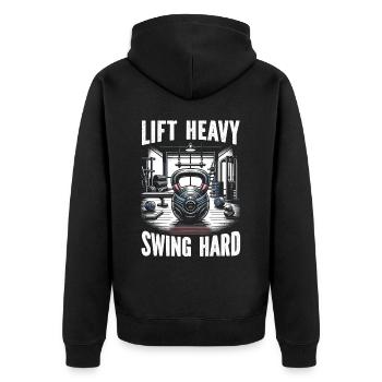Kettlebell Workout Fitness Journey Bodybuilder - Unisex Premium Organic Zip Hoodie - black - Back - Nico (187cm)