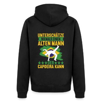 Capoeira Capoeirista - Unisex Premium Bio Zip Hoodie - Schwarz - Hinten - Nico (187cm)