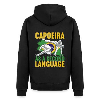 Capoeira Capoeirista - Unisex Premium Bio Zip Hoodie - Schwarz - Hinten - Nico (187cm)