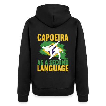 Capoeira Capoeirista - Unisex Premium Bio Zip Hoodie - Schwarz - Hinten - Nico (187cm)