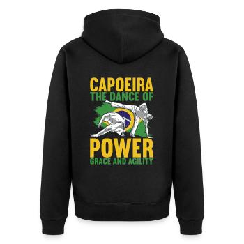 Capoeira Capoeirista - Unisex Premium Bio Zip Hoodie - Schwarz - Hinten - Nico (187cm)