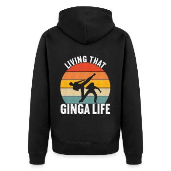 Capoeira Capoeirista - Unisex Premium Bio Zip Hoodie - Schwarz - Hinten - Nico (187cm)