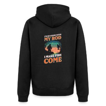 Fisher Fisherman Good With Rod Fish Come - Unisex Premium Bio Zip Hoodie - Schwarz - Hinten - Nico (187cm)