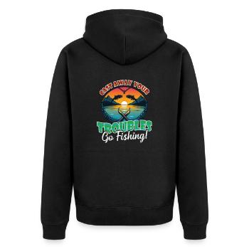 Fisher Fisherman Cast Away Troubles Sunset - Unisex Premium Bio Zip Hoodie - Schwarz - Hinten - Nico (187cm)