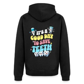 Zahnarzt Zahnpflege Zähne Dentist - Unisex Premium Bio Zip Hoodie - Schwarz - Hinten - Nico (187cm)