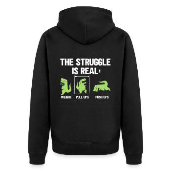Der Kampf Ist Ein Echtes T-Rex Dinosaurier Fitness - Unisex Premium Bio Zip Hoodie - Schwarz - Hinten - Nico (187cm)
