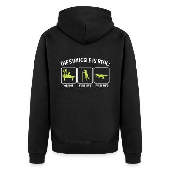 Der Kampf Ist Ein Echtes T-Rex Dinosaurier Fitness - Unisex Premium Bio Zip Hoodie - Schwarz - Hinten - Nico (187cm)