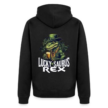 St. Patrick's Day Lucky Saurus Rex Dinosaurier - Unisex Premium Bio Zip Hoodie - Schwarz - Hinten - Nico (187cm)