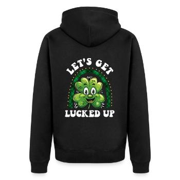 St. Patrick's Day Kleeblatt Lass uns Glück haben - Unisex Premium Bio Zip Hoodie - Schwarz - Hinten - Nico (187cm)