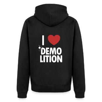 Ich liebe Demolition Home Improvement Experts House - Unisex Premium Bio Zip Hoodie - Schwarz - Hinten - Nico (187cm)