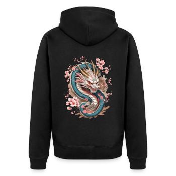 Japanese Dragon Streetwear Aesthetic Design - Unisex Premium Organic Zip Hoodie - black - Back - Nico (187cm)