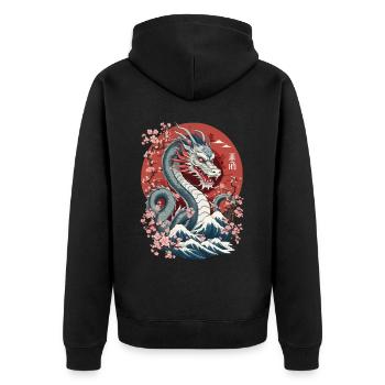 Japanischer Drache Aesthetic Streetwear Design - Unisex Premium Bio Zip Hoodie - Schwarz - Hinten - Nico (187cm)