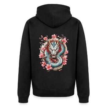 Japanischer Drache Aesthetic Streetwear Design - Unisex Premium Bio Zip Hoodie - Schwarz - Hinten - Nico (187cm)