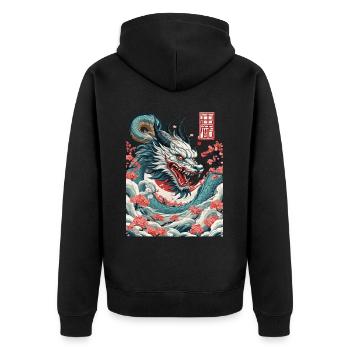 Japanischer Drache Tattoo Aesthetic Streetwear - Unisex Premium Bio Zip Hoodie - Schwarz - Hinten - Nico (187cm)