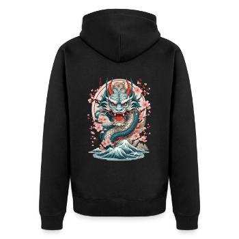 Japanischer Drache Tattoo Aesthetic Streetwear - Unisex Premium Bio Zip Hoodie - Schwarz - Hinten - Nico (187cm)