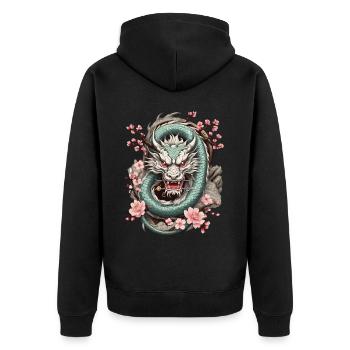 Japanese Dragon Aesthetic Streetwear Design - Unisex Premium Organic Zip Hoodie - black - Back - Nico (187cm)