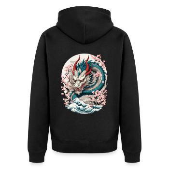 Japanese Dragon Cherry Blossom Tattoo Design - Unisex Premium Organic Zip Hoodie - black - Back - Nico (187cm)