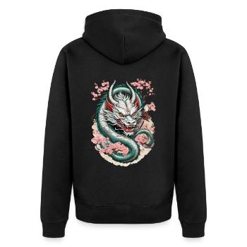 Japanischer Drache Tattoo Aesthetic Streetwear - Unisex Premium Bio Zip Hoodie - Schwarz - Hinten - Nico (187cm)