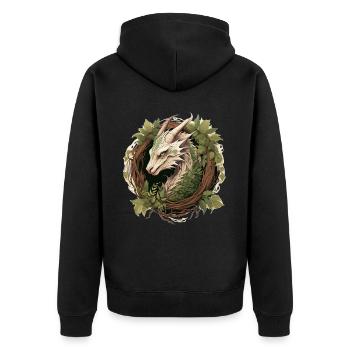 Chinese Wood Dragon Cottagecore Zodiac Sign - Unisex Premium Bio Zip Hoodie - Schwarz - Hinten - Nico (187cm)