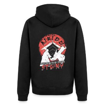 Aikido Where Every Move Tells A Story - Unisex Premium Bio Zip Hoodie - Schwarz - Hinten - Nico (187cm)