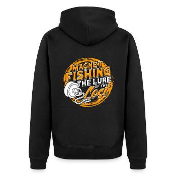 Magnetfischen Magnetangeln Metallfischen - Unisex Premium Bio Zip Hoodie - Schwarz - Hinten - Nico (187cm)