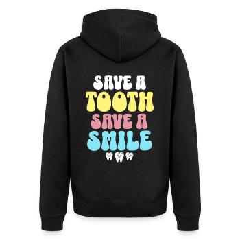 Zahnarzt Zahnpflege Retro Dentist - Unisex Premium Bio Zip Hoodie - Schwarz - Hinten - Nico (187cm)