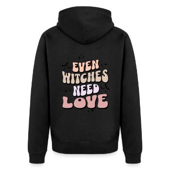 Auch Hexen brauchen Liebe, süße Hexe - Unisex Premium Bio Zip Hoodie - Schwarz - Hinten - Nico (187cm)