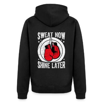 Sweat now Shine Later Boxing - Unisex Premium Organic Zip Hoodie - black - Back - Nico (187cm)