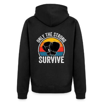 Nur die Starken überleben das Boxen - Unisex Premium Bio Zip Hoodie - Schwarz - Hinten - Nico (187cm)
