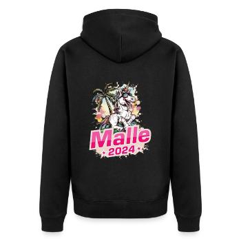 Malle 2024 Einhorn Mallorca - Unisex Premium Bio Zip Hoodie - Schwarz - Hinten - Nico (187cm)