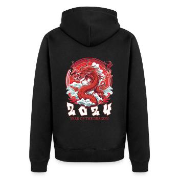 Traditional Chinese Dragon Zodiac Sign Astrology - Unisex Premium Bio Zip Hoodie - Schwarz - Hinten - Nico (187cm)
