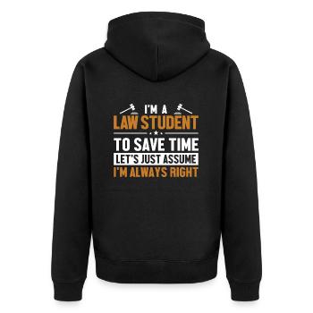 Jurastudent, nehmen wir an, ich habe Recht Universitätsrecht - Unisex Premium Bio Zip Hoodie - Schwarz - Hinten - Nico (187cm)