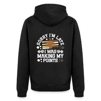Brettspiel Lustiges Backgammon - Unisex Premium Bio Zip Hoodie - Schwarz - Hinten - Nico (187cm)